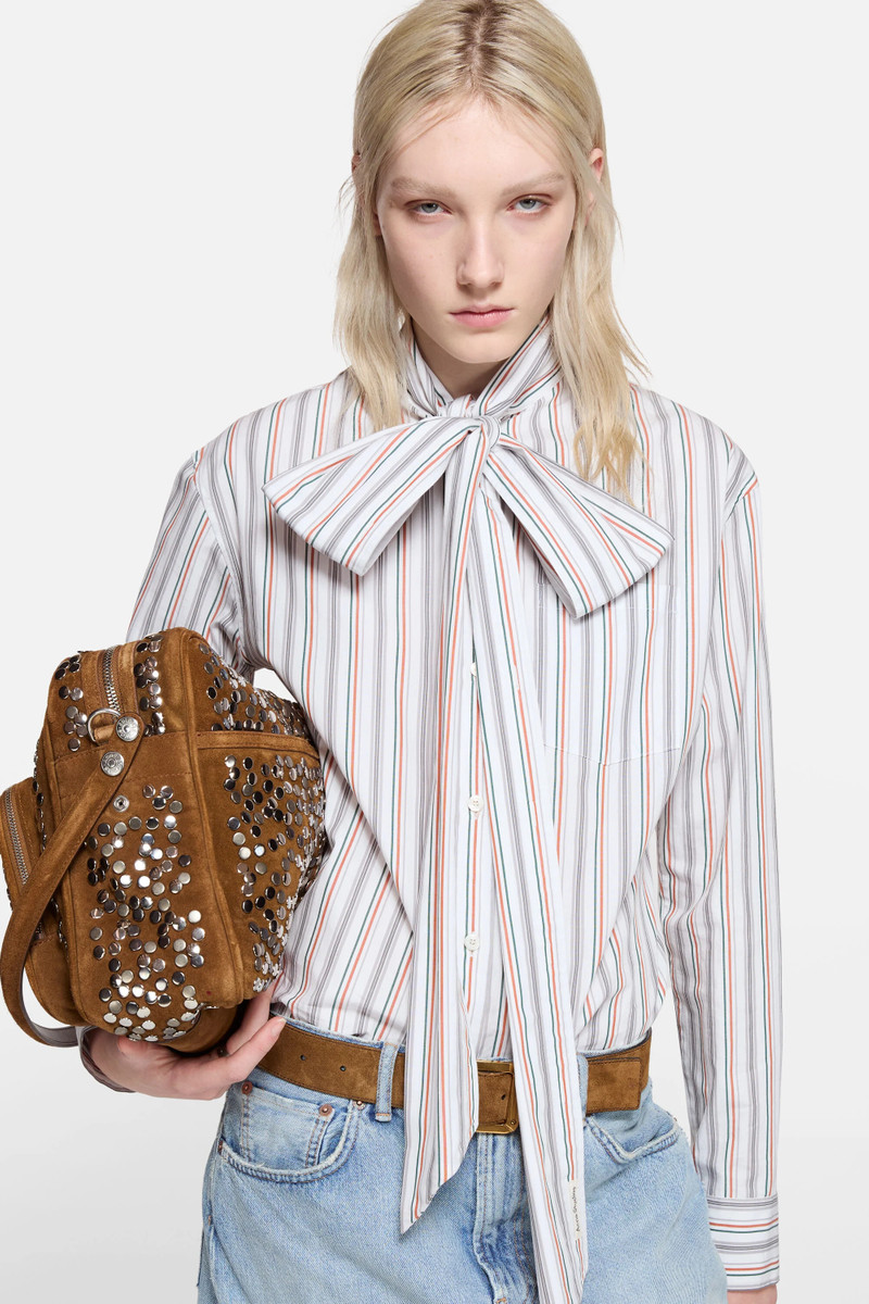 Striped blouse with scarf - Orange/grey 3