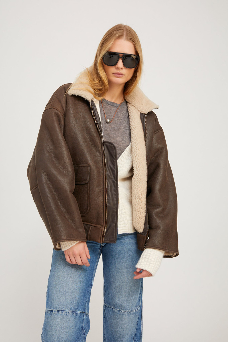CHOCOLATE BEIGE LEATHER VINTAGE AVIATOR JACKET 1