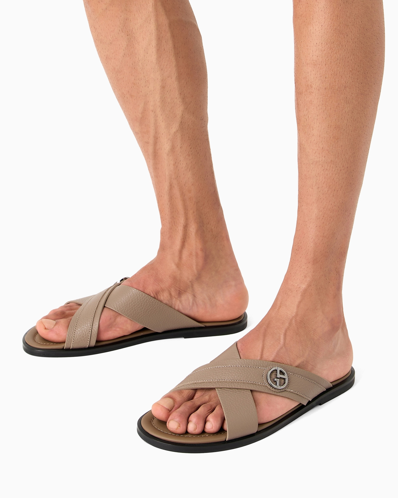 Pebbled-leather cross sandals - 4