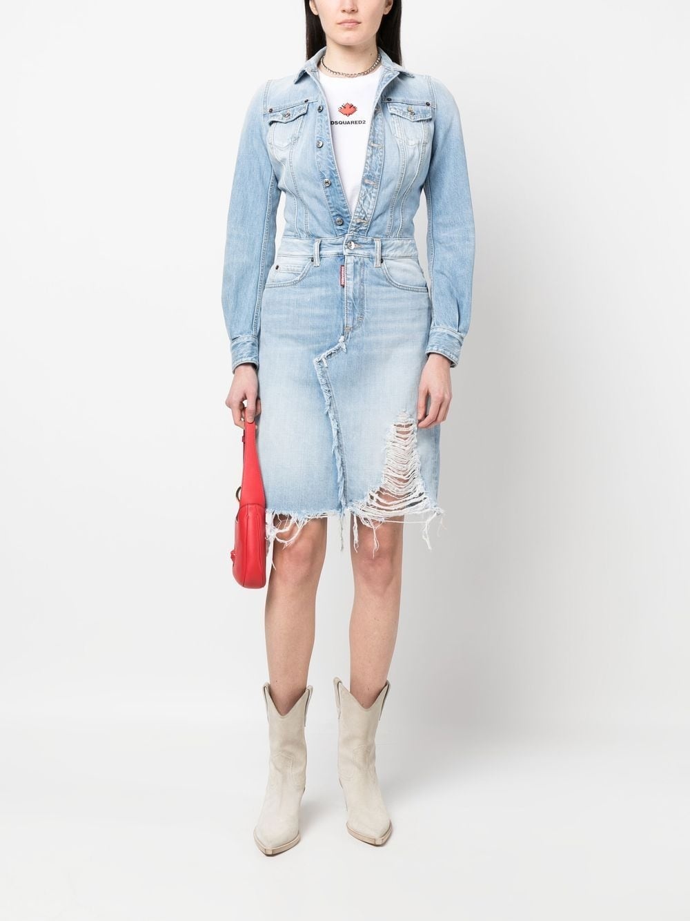 distressed denim dress - 2
