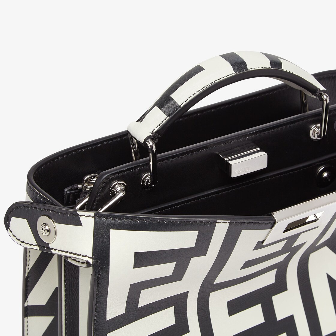 Small Peekaboo ISeeU bag made of Cuoio Romano leather, printed with the black and white Fendi Roma l - 6