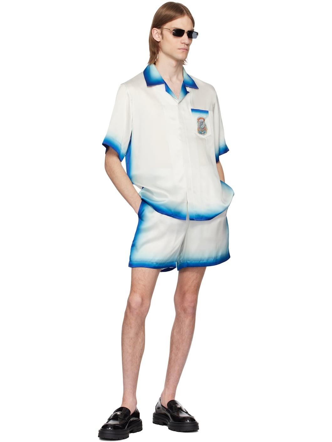 White & Blue 'Casa Way' Skate Silk Shirt - 4