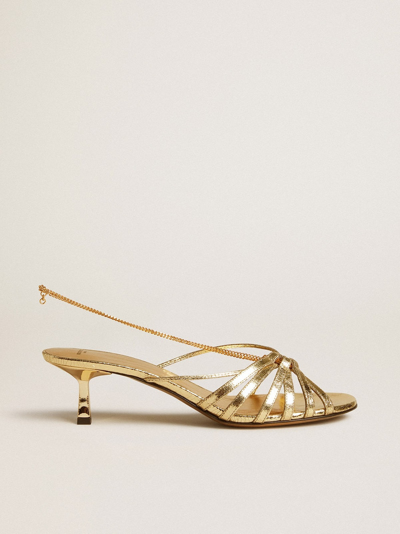 Nico kitten heel sandals in metallic gold leather 1