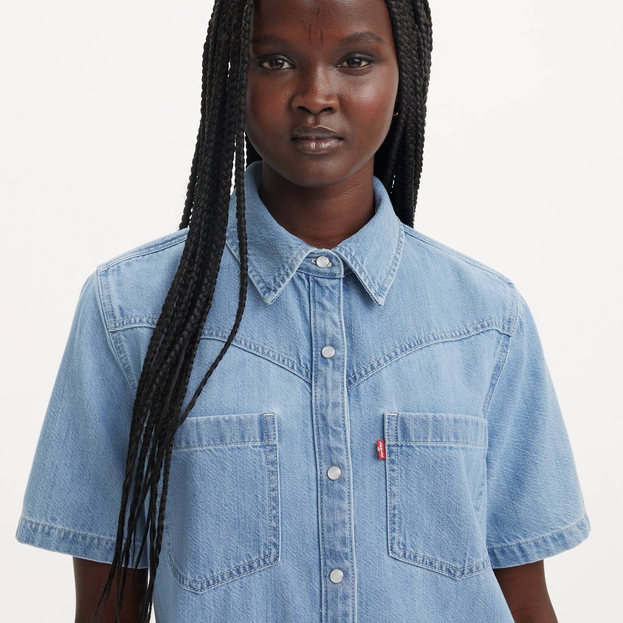 LOUISA SHORT SLEEVE DENIM DRESS - 5