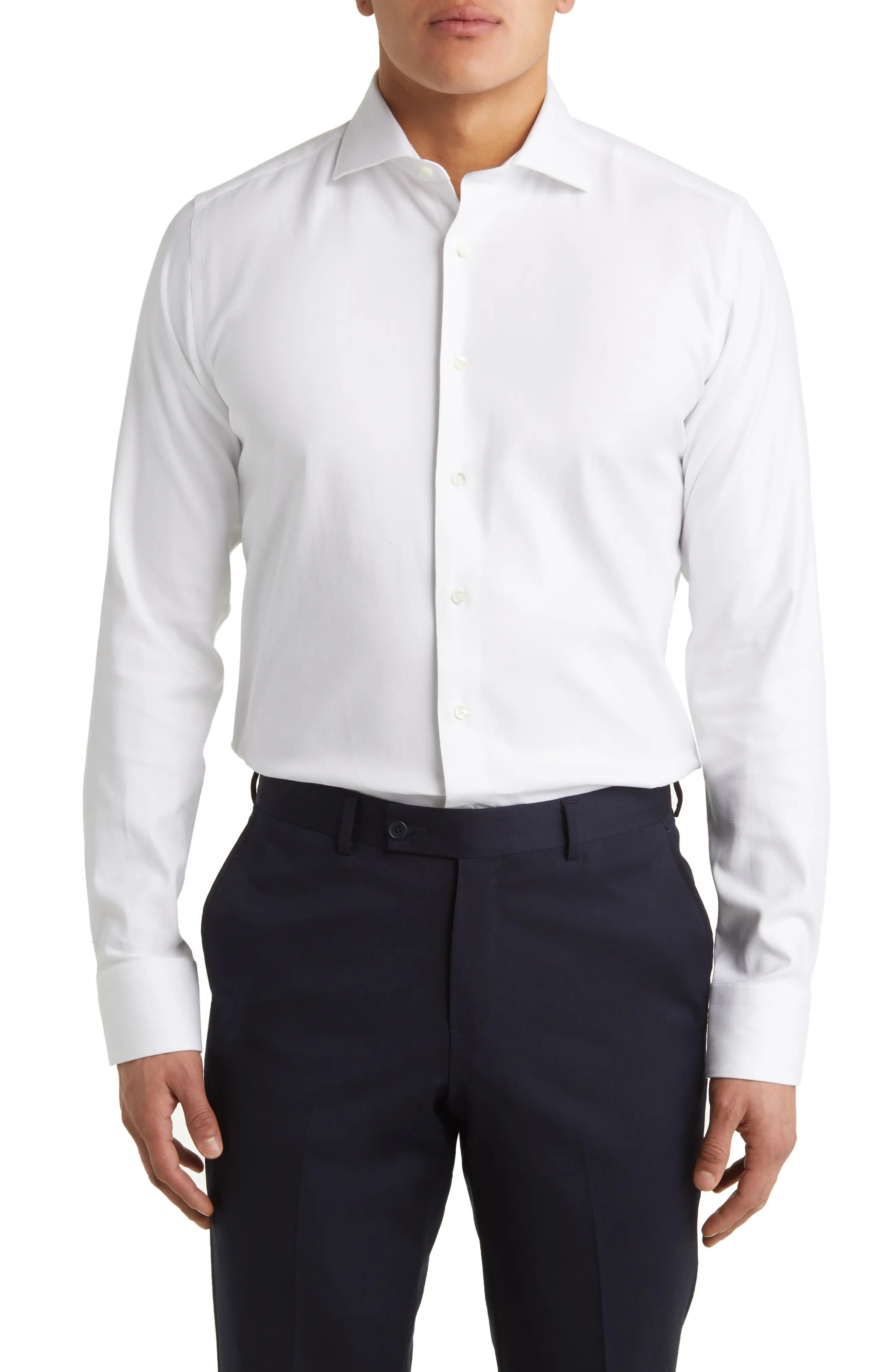 Impeccable Textured Stretch Cotton Dress Shirt - 1