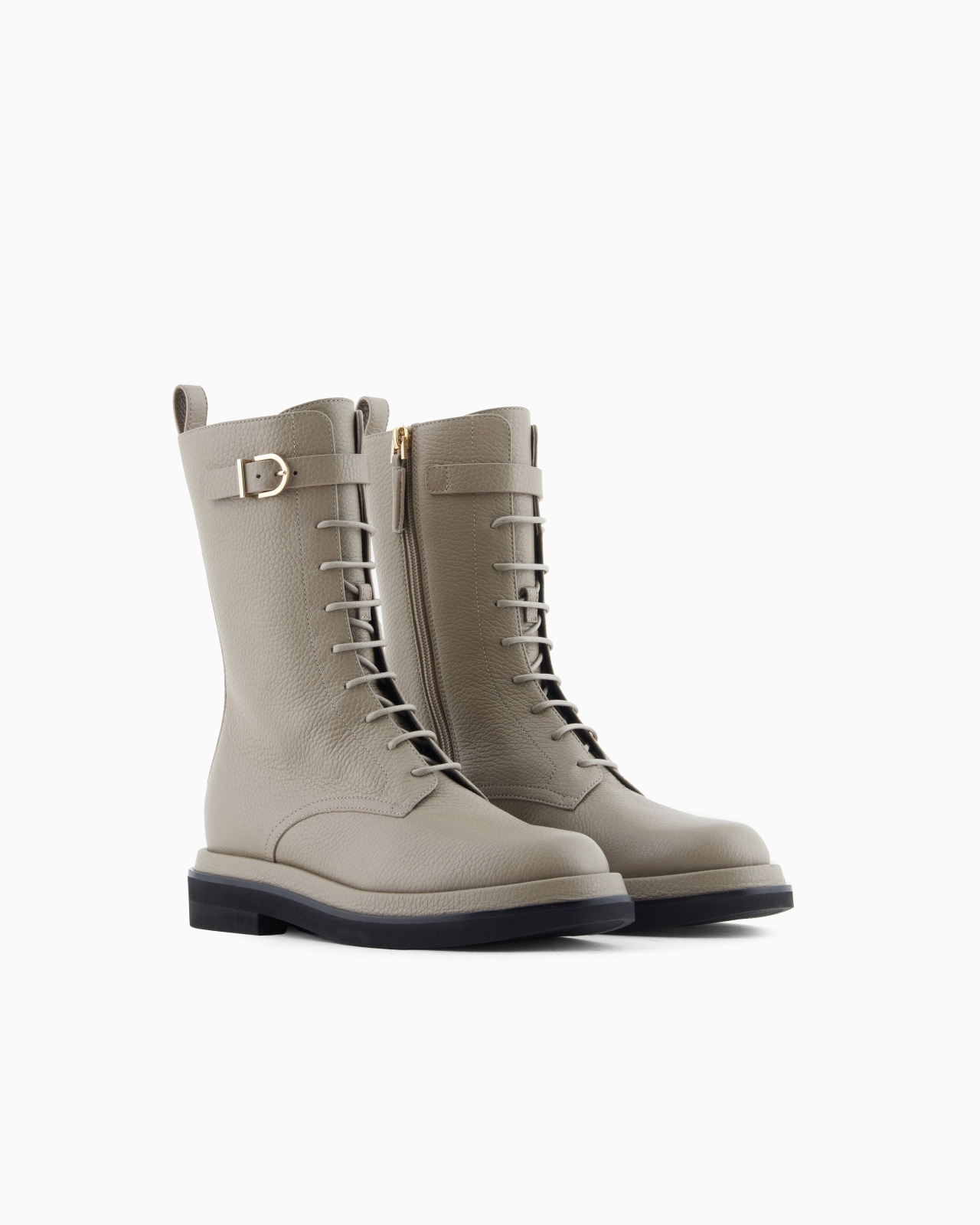 PEBBLED LEATHER COMBAT BOOTS - 2