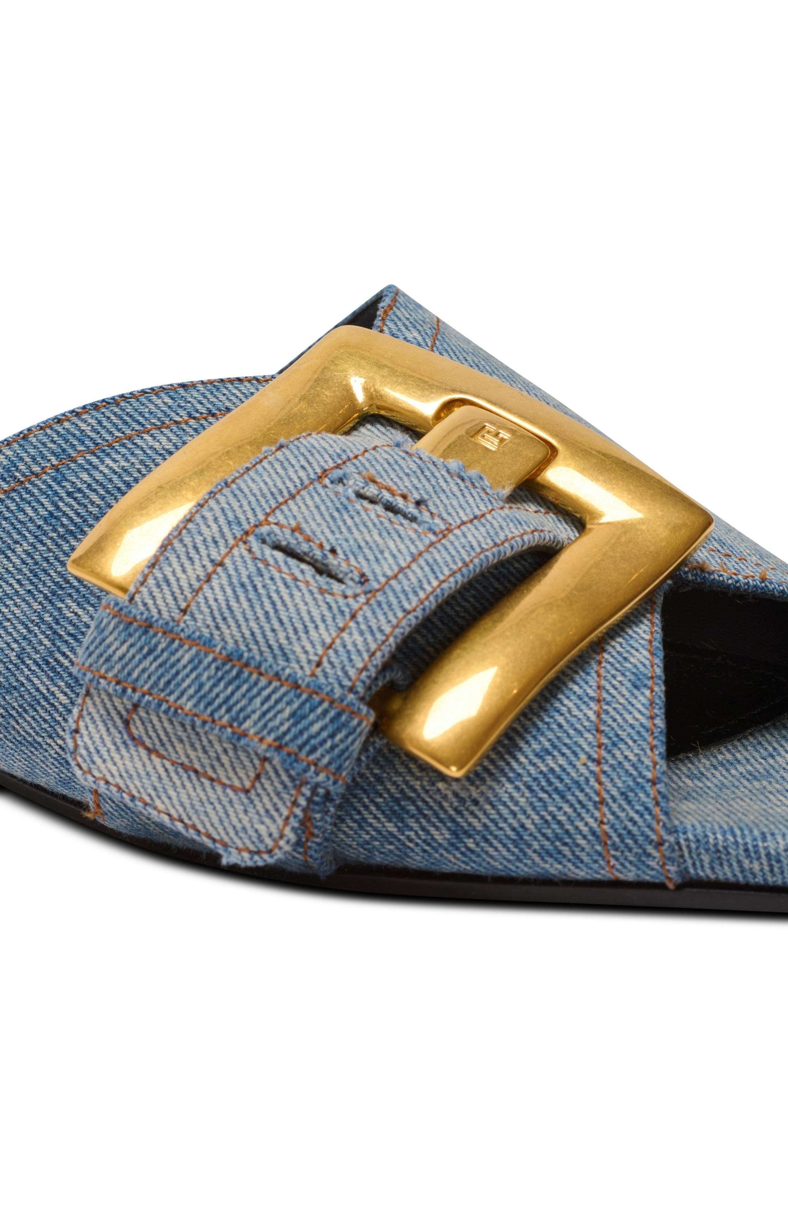 Balmain Anthem flat denim sandals in Blue at Nordstrom - 7