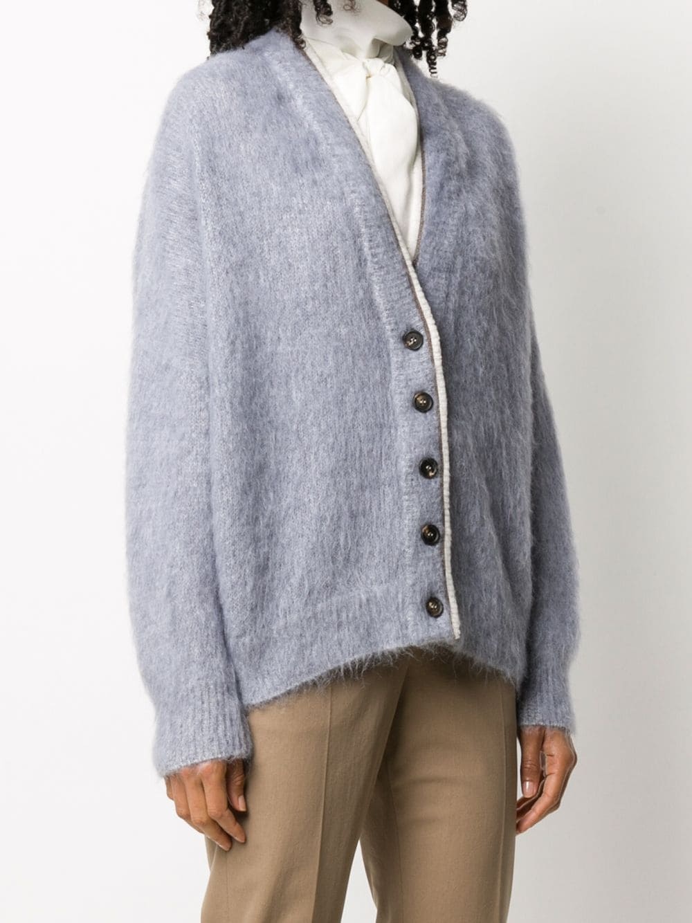 contrasting-trim button cardigan  - 3