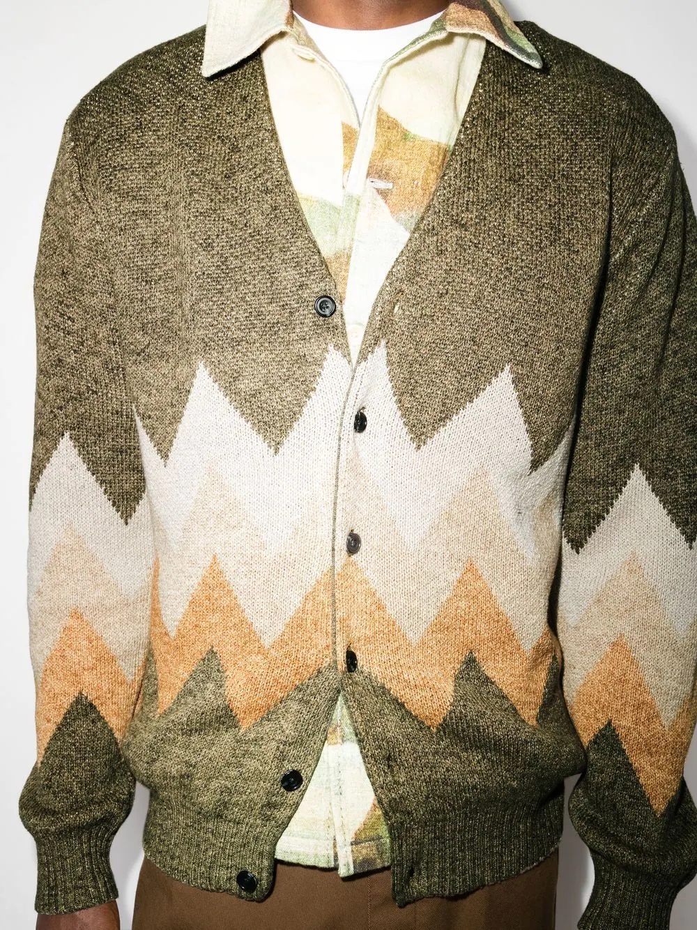 argyle pattern button-up cardigan - 4