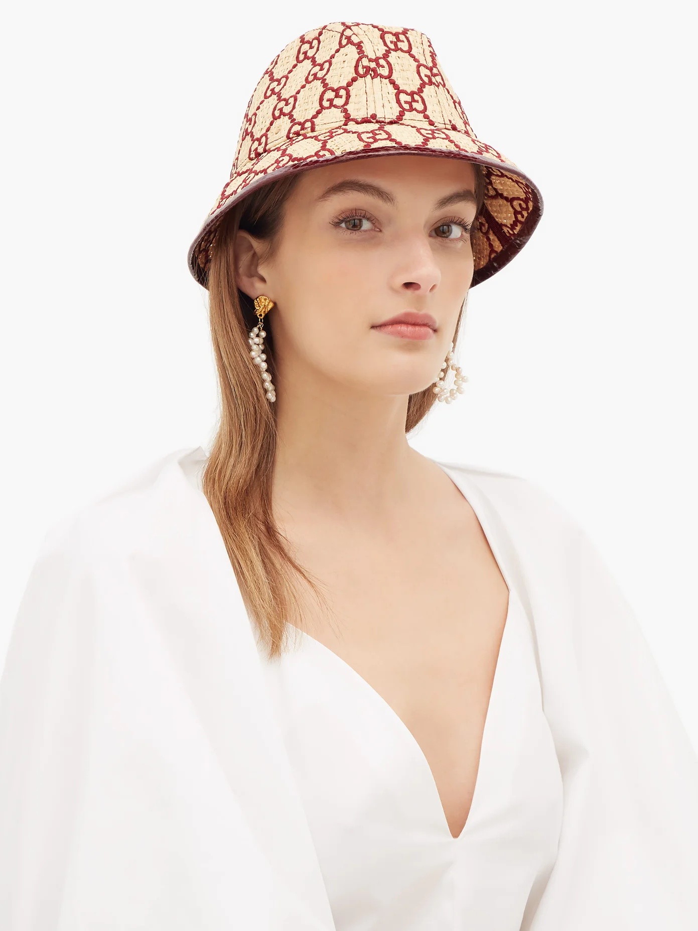 Snakeskin-trimmed GG-embroidered raffia fedora - 3