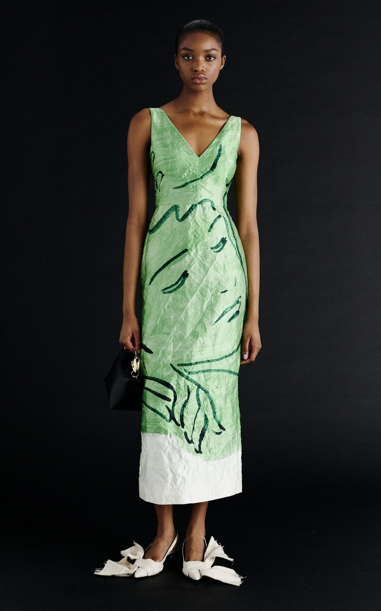 Crinkled Satin Midi Dress green - 5