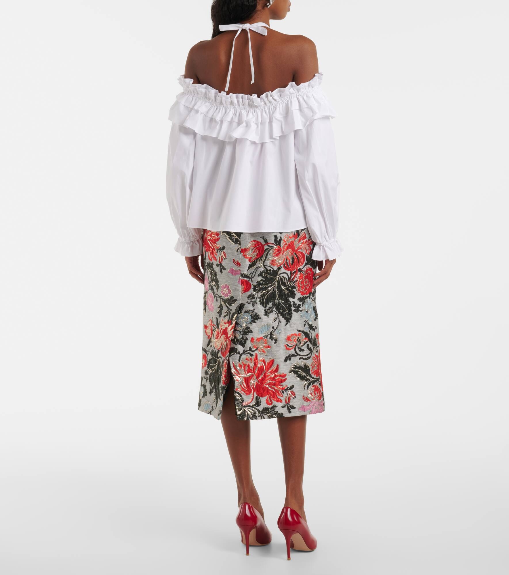Floral halterneck cotton-blend top - 3