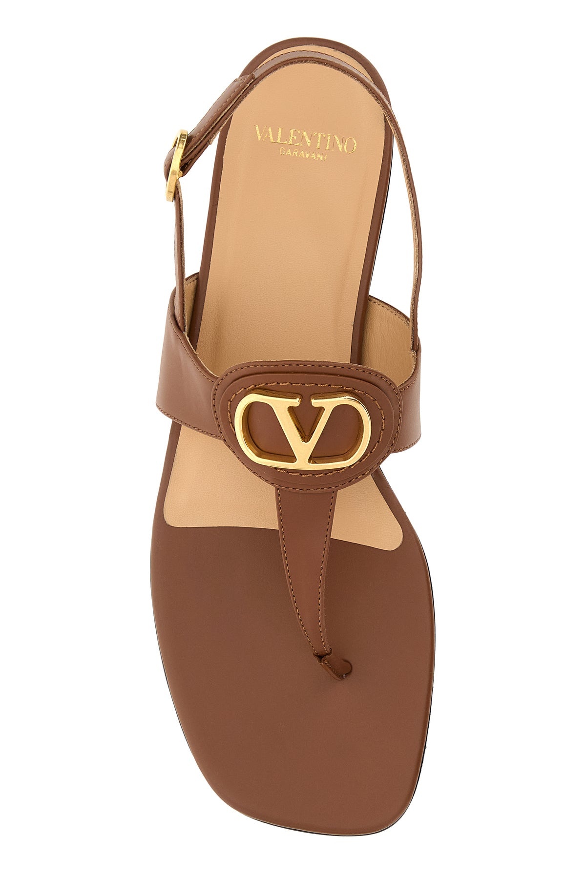 Brown leather VLogo thong sandals - 4