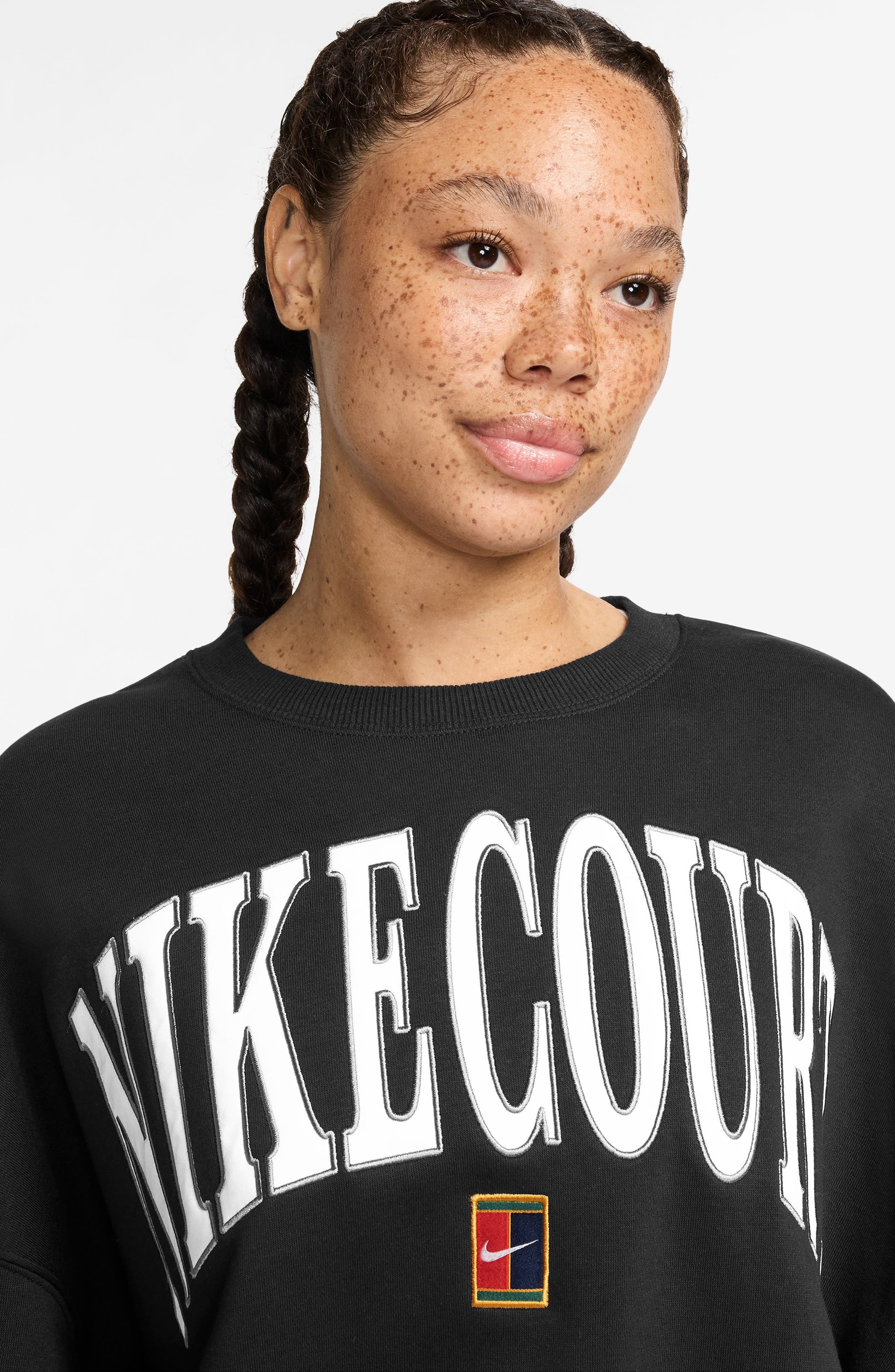 Nike Phoenix Fleece Oversize Crewneck Tennis Sweatshirt in Black/Flat Pewter at Nordstrom - 3