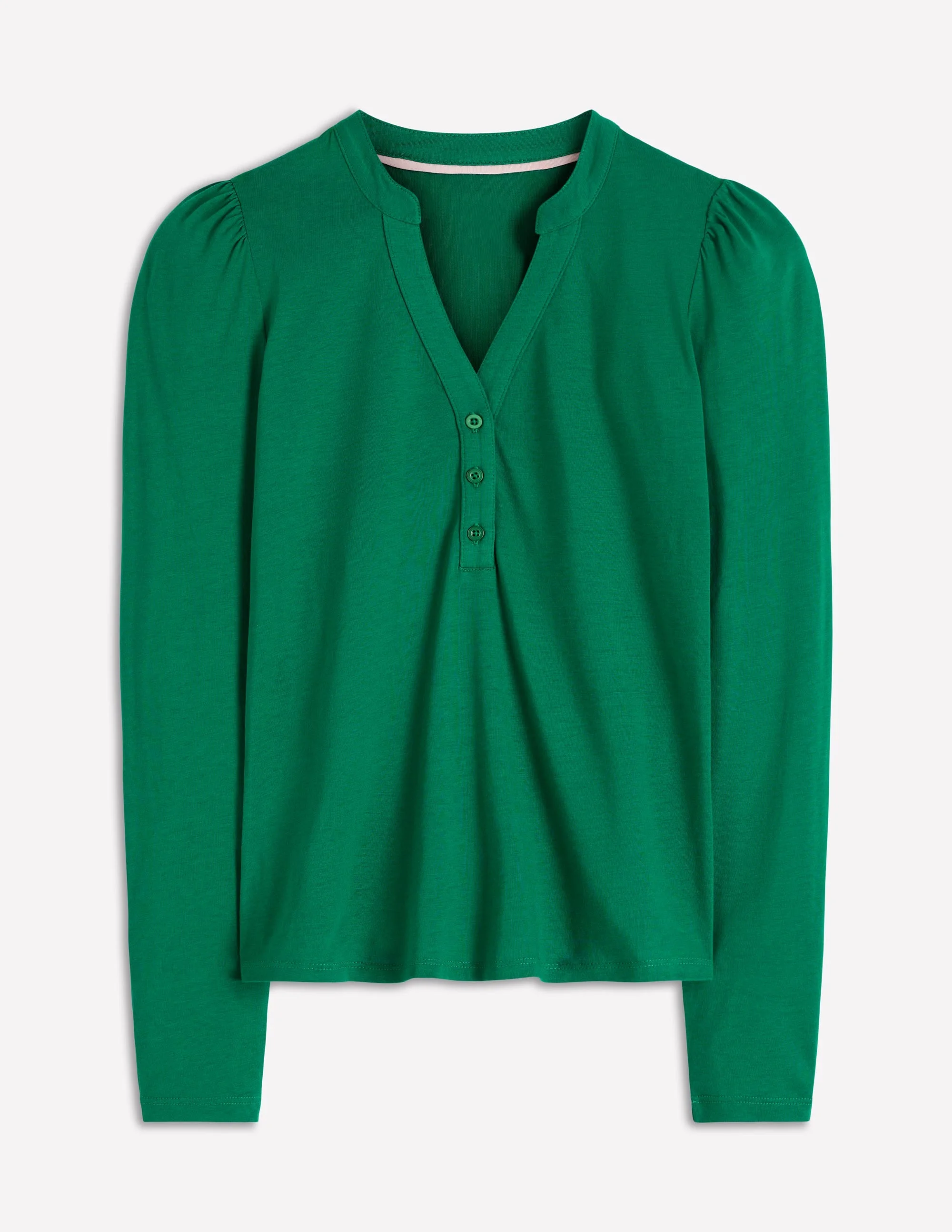 Supersoft Open Neck Henley-Jewel Green - 1