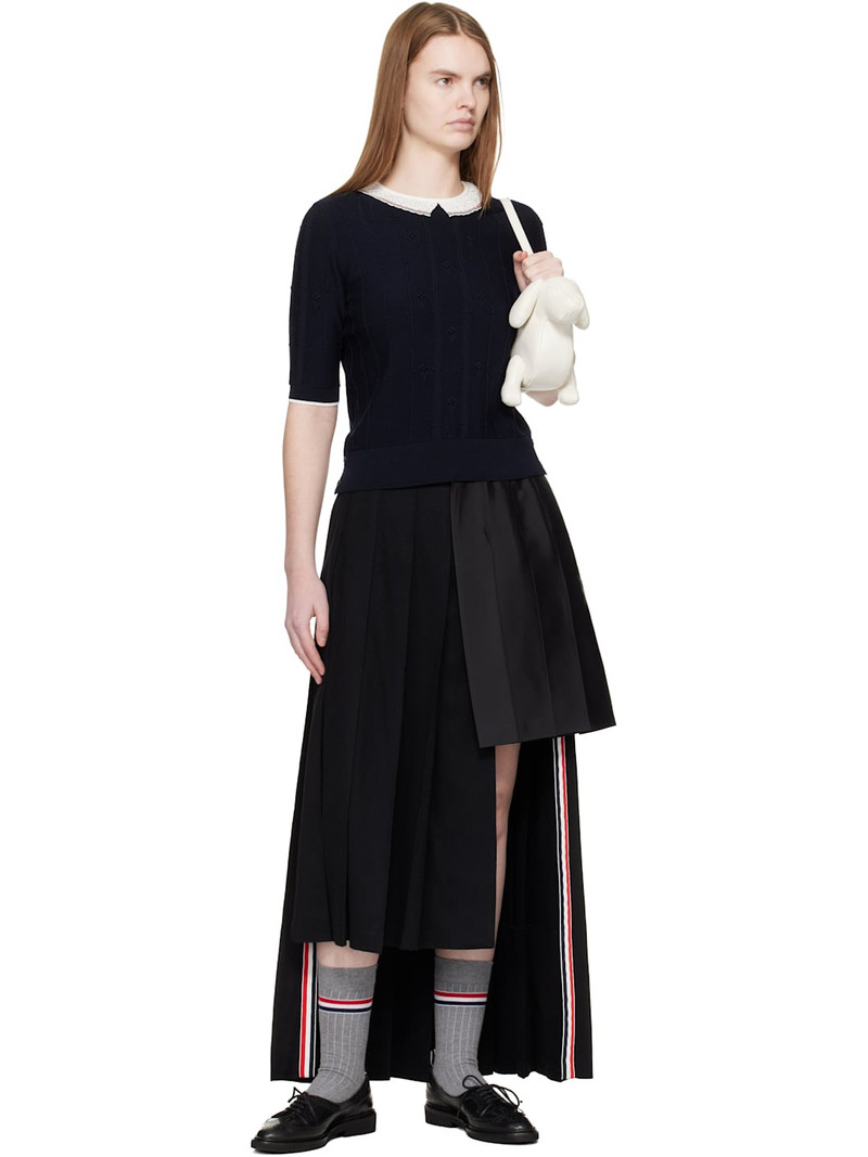 Thom Browne Navy Bobble Stitch Short Sleeve Sweater outlook