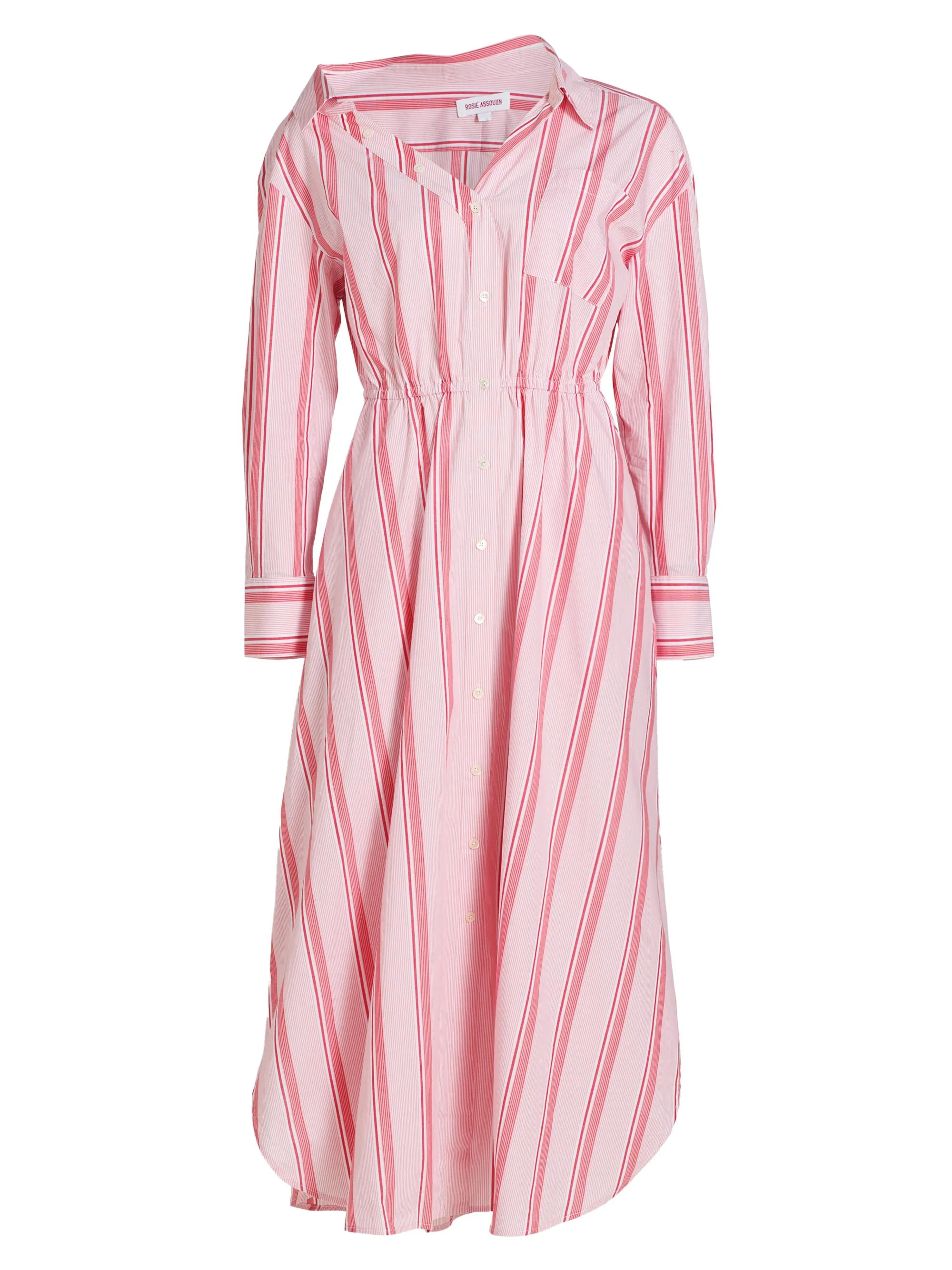 Women's Falling Off The Shoulder Shirtdress - Red Stripe - 1