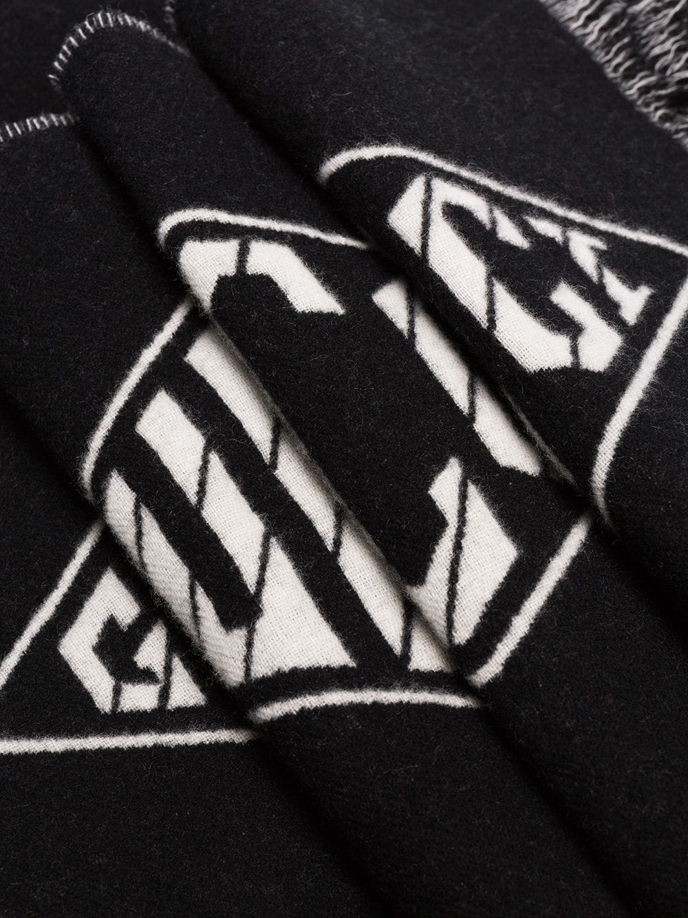 black GG diamond logo wool cashmere scarf  - 3