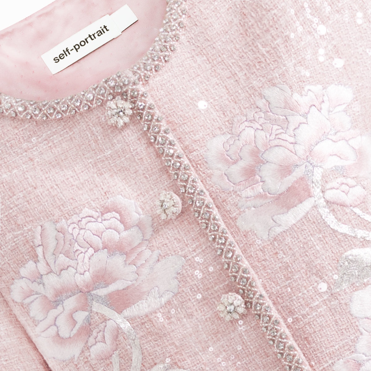 Pink Embroidered Boucle Jacket - 5