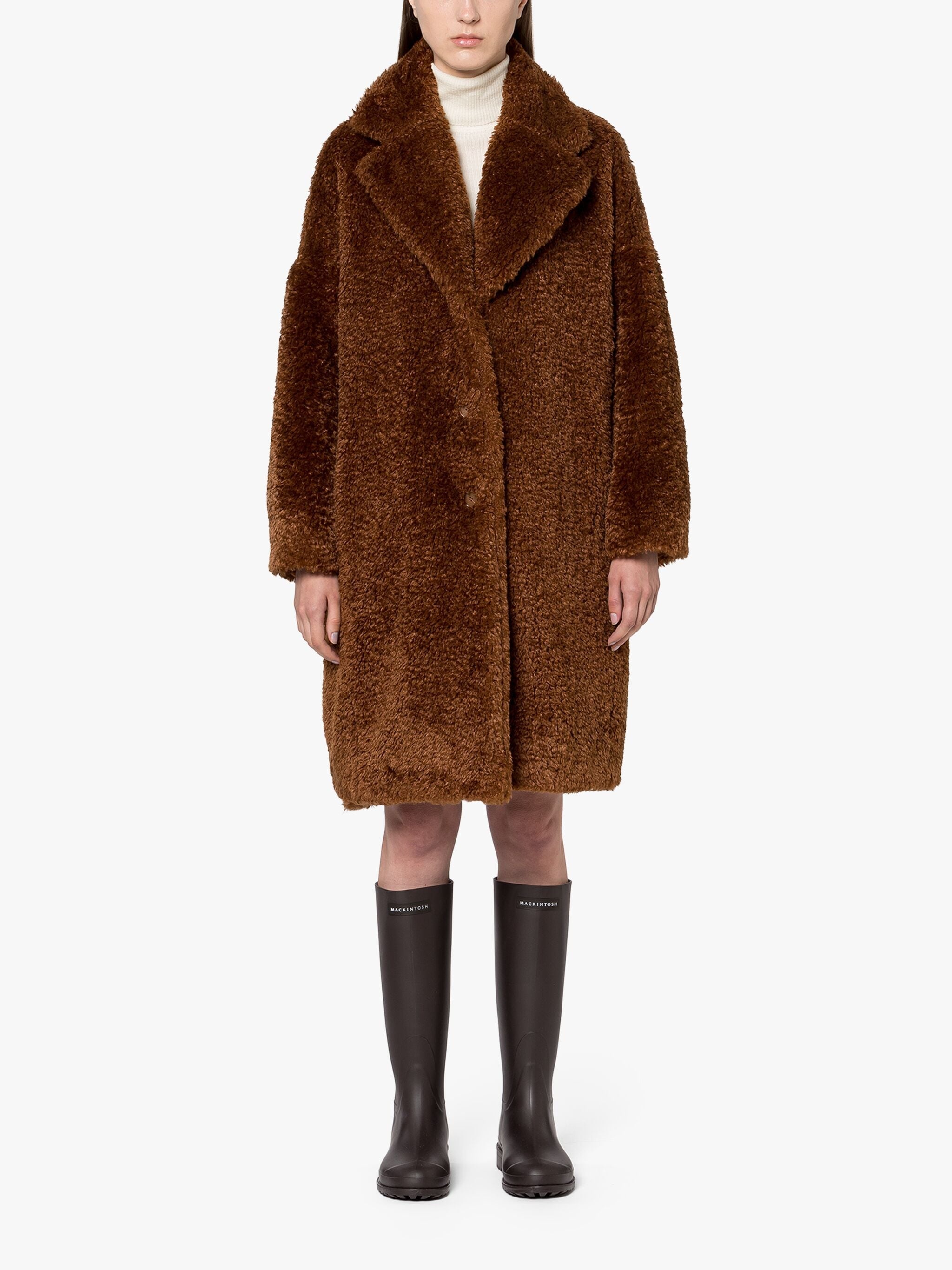 HUMBIE CHESTER BROWN ECO FUR COCOON COAT - 3