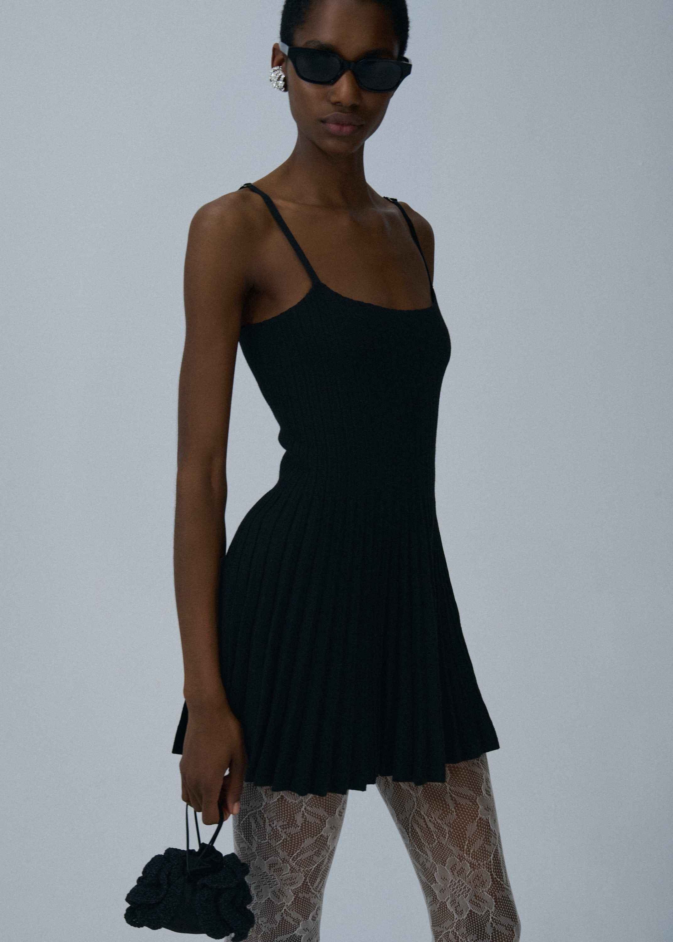 Knit skater tank dress in black - 3