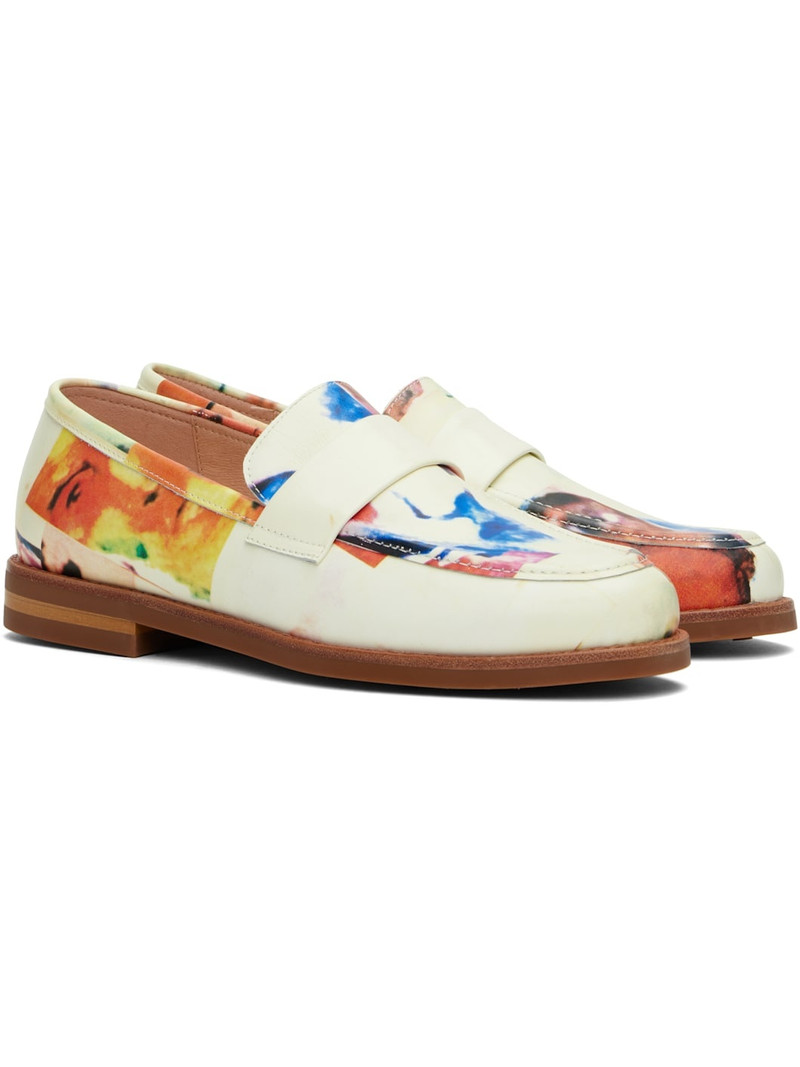 White Collage Faces Printed Loafers 4
