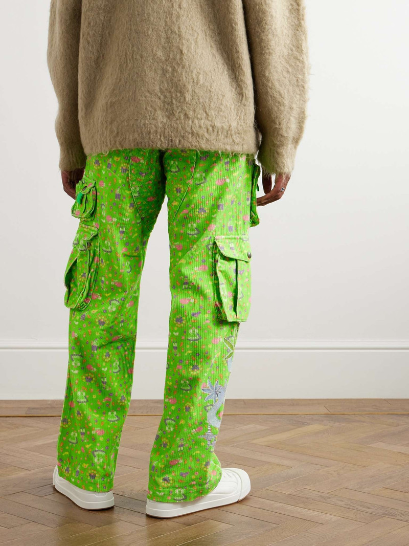 Straight-Leg Glittered Printed Cotton-Corduroy Cargo Trousers 4