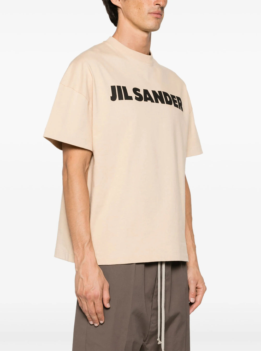 Jil Sander Men Beige Crewneck T-Shirt With Maxi Logo Lettering On The Front In Cotton Man - 4