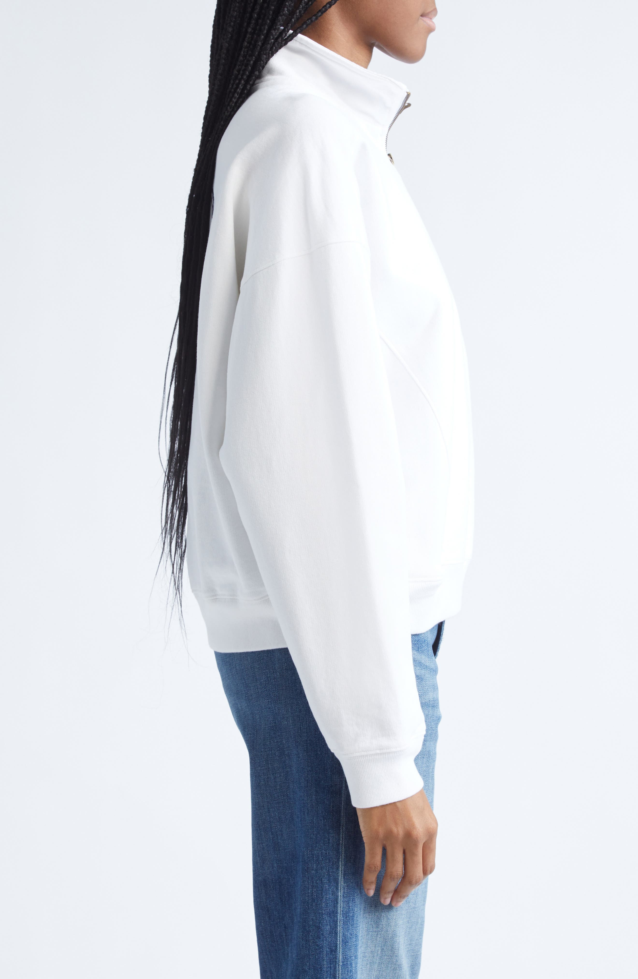 Sporty & Rich Eden Crest Quarter-Zip Cotton Fleece Sweatshirt in White at Nordstrom - 3