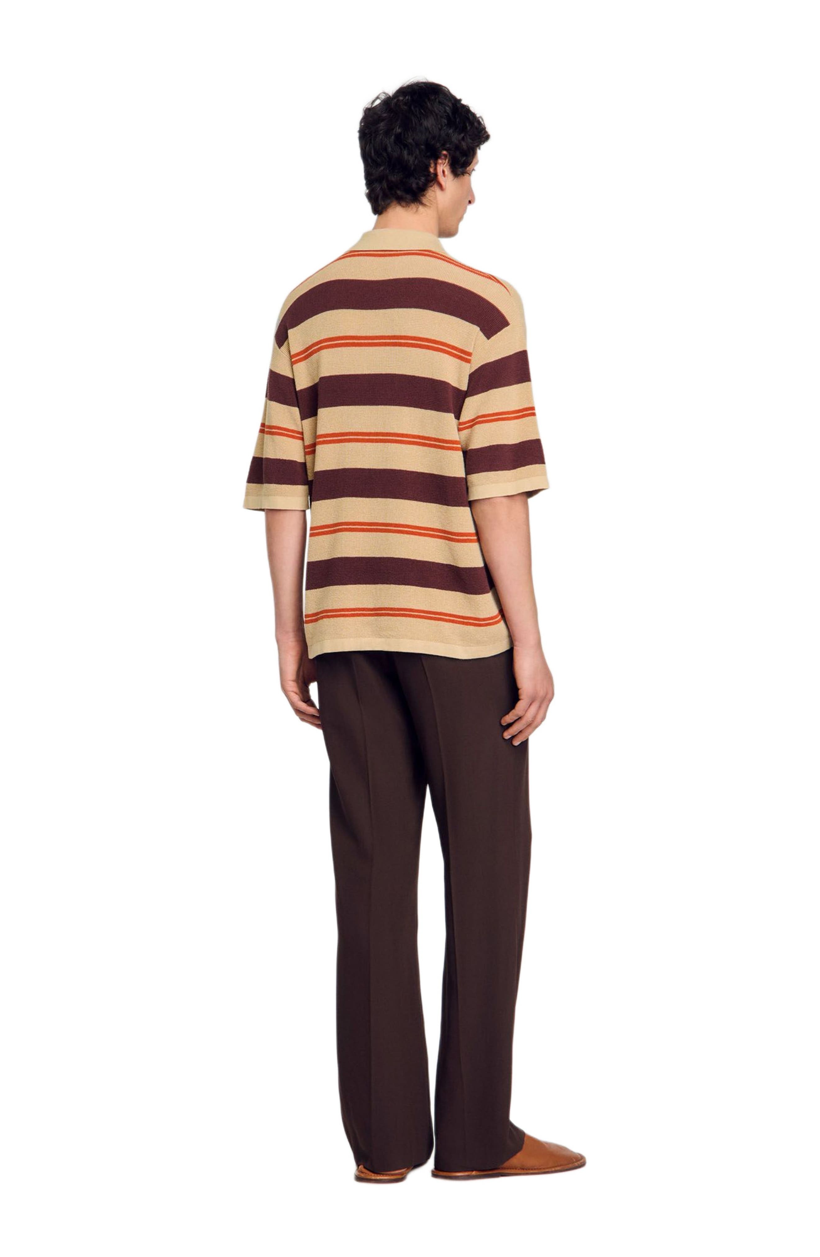 SANDRO Striped knit polo shirt in Nut at Nordstrom - 2
