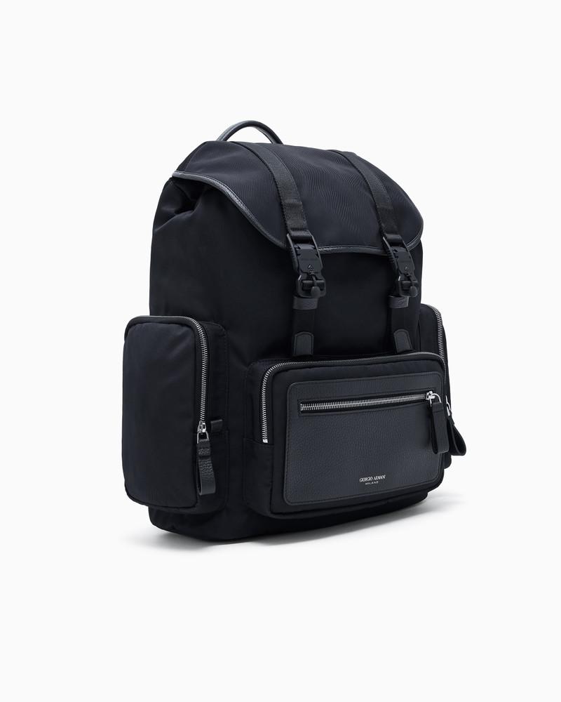 GIORGIO ARMANI Recycled-nylon and pebbled-leather backpack ASV outlook