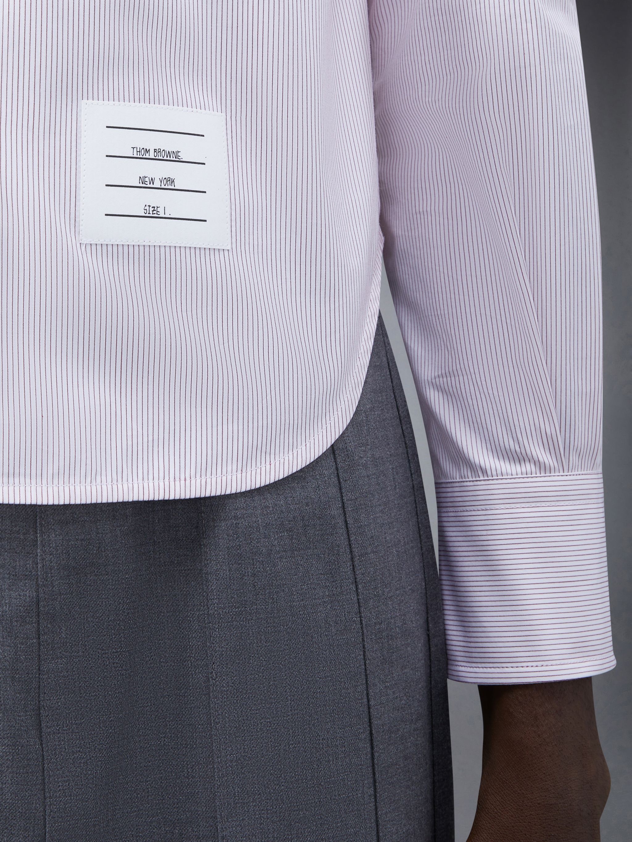 Micro Pinstripe Poplin Whale Patch Round Hem Shirt - 5