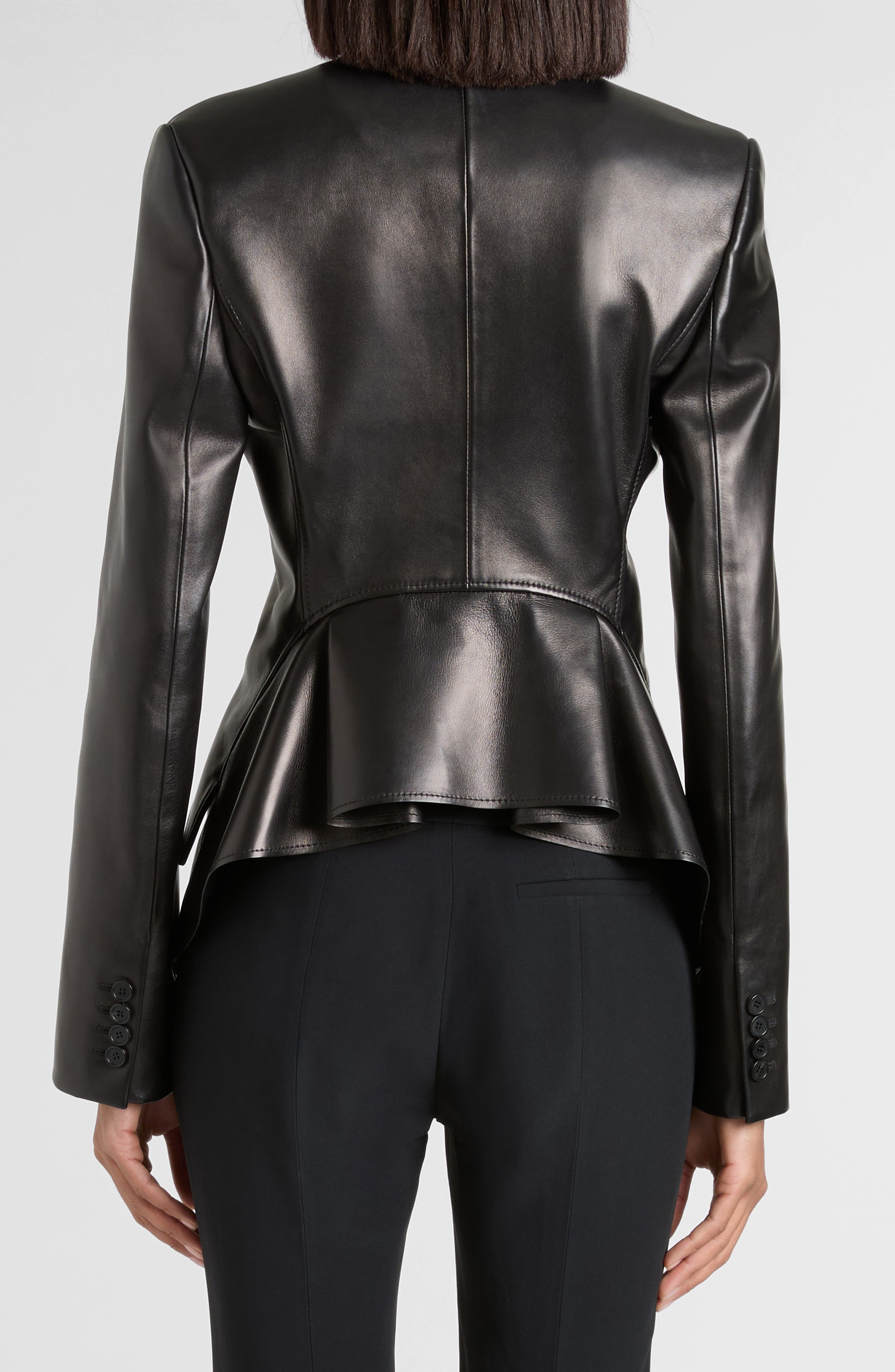 McQueen Tailored Peplum Leather Jacket in Black at Nordstrom - 2