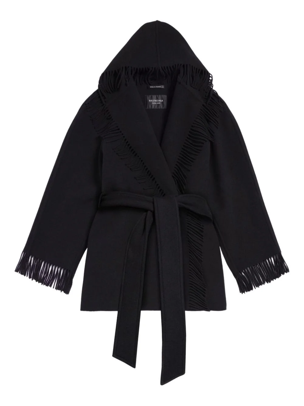 fringed-edge hooded cardi-coat - 1