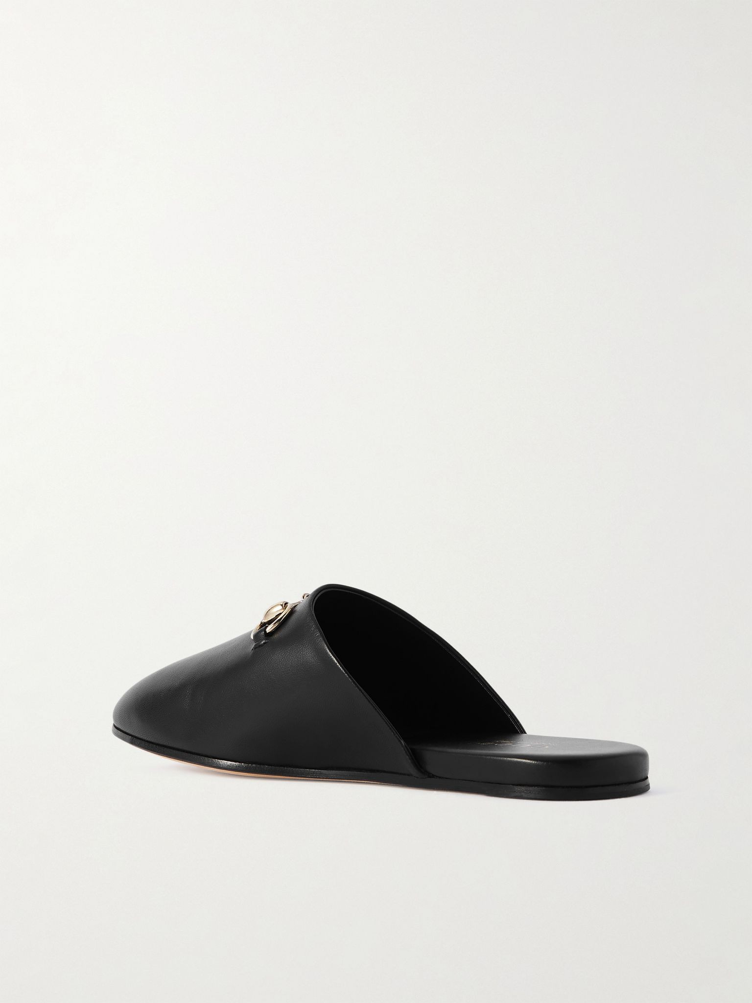 Horsebit-Embellished Leather Slippers Black - 4