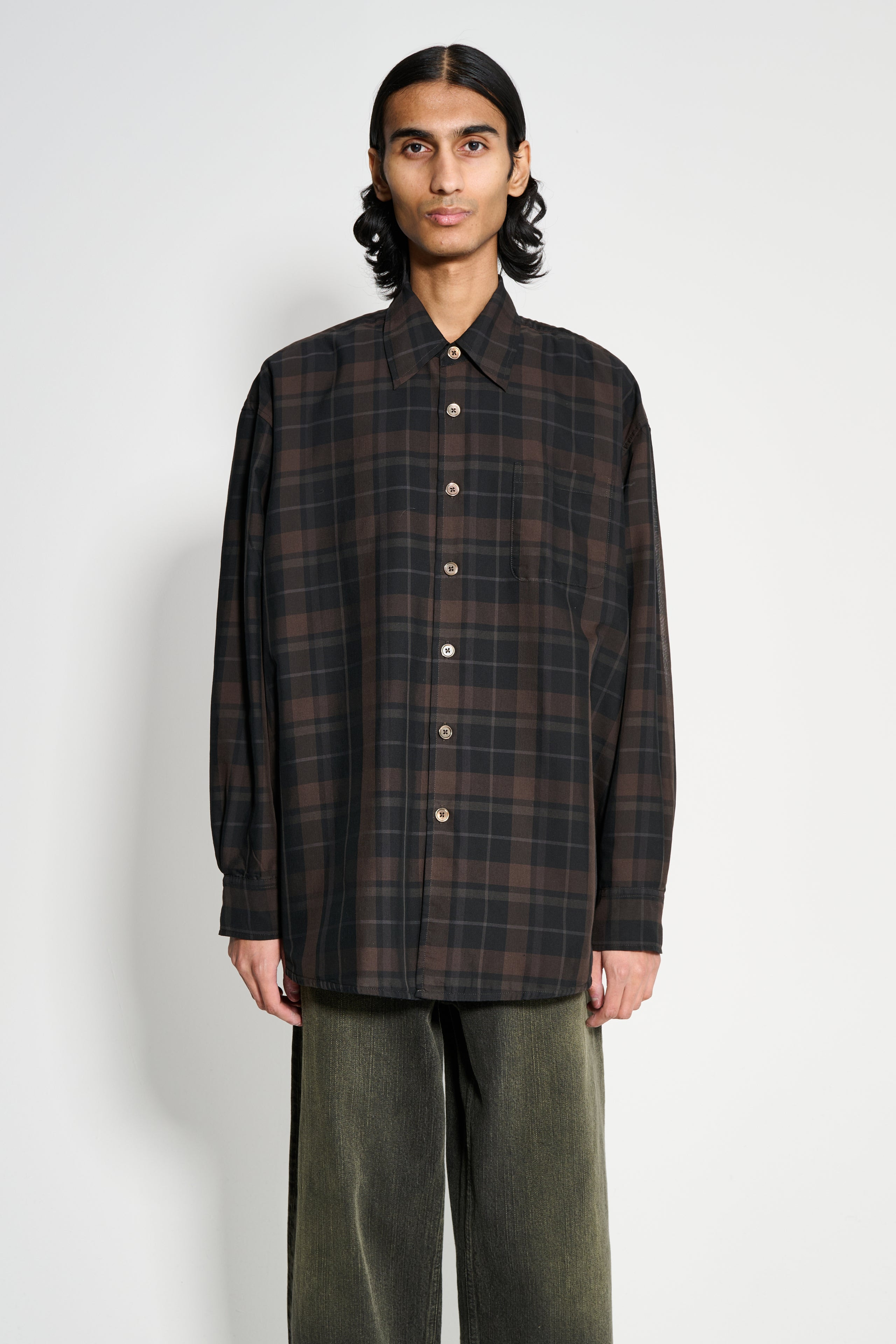 OUR LEGACY BORROWED SHIRT BLACK SHEER SHADOW CHECK - 1