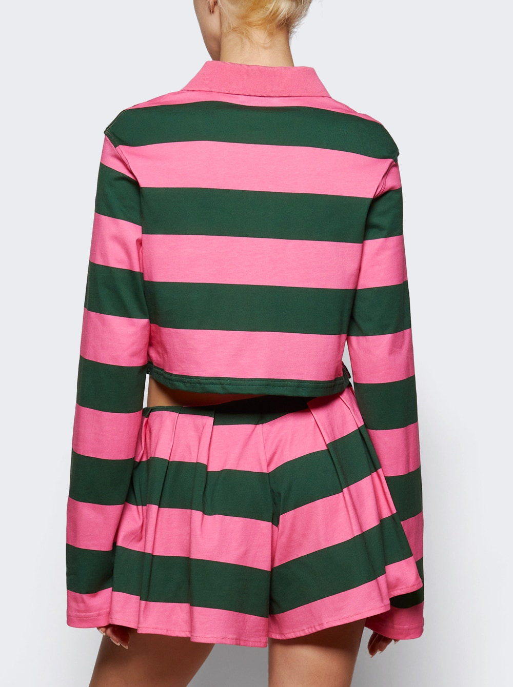 Embroidered Flower Rugby Stripe Polo Pink And Green - 4