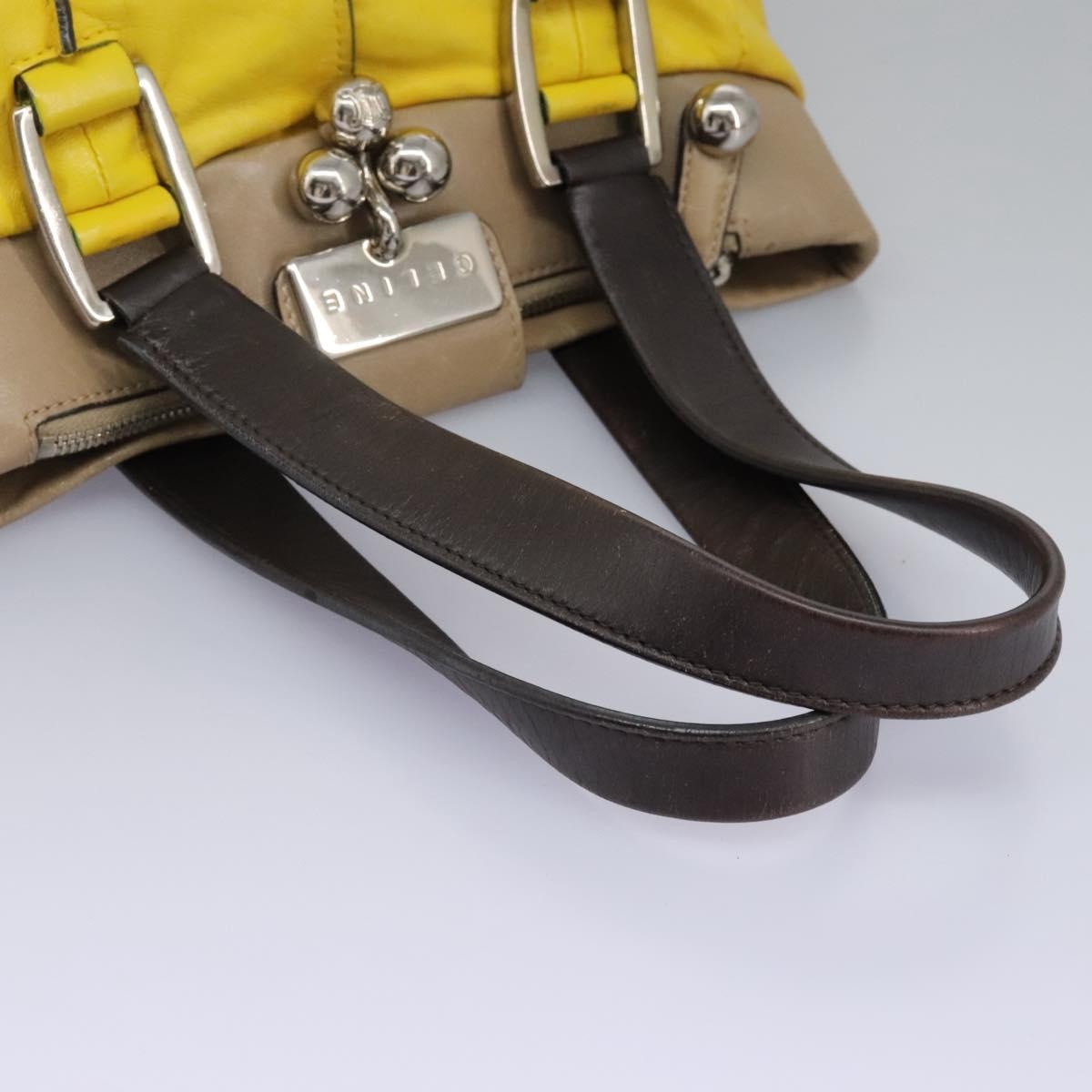 CELINE Hand Bag Leather Yellow Brown Silver - 7