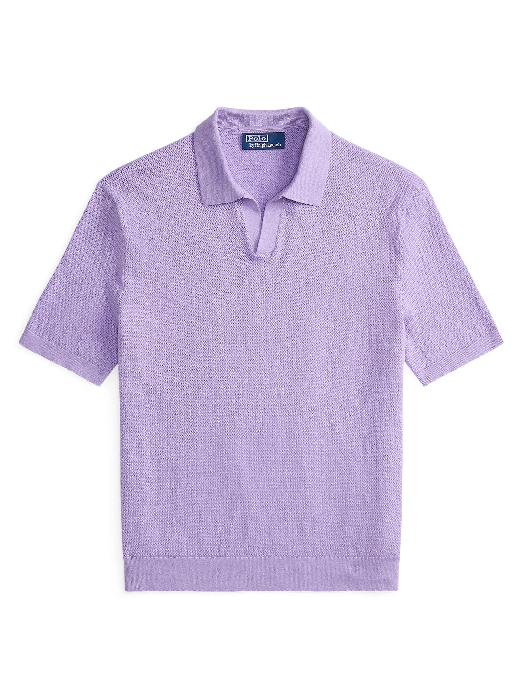 Men's Knit Linen-Blend Polo Shirt - Sky Lavender - 1