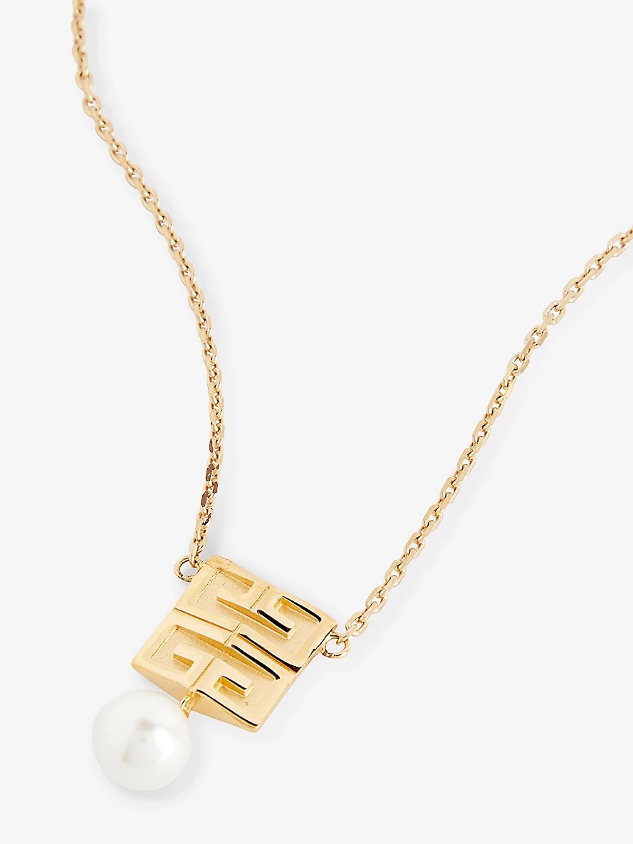 Logo-engraved pearl-embellished brass pendant necklace - 3