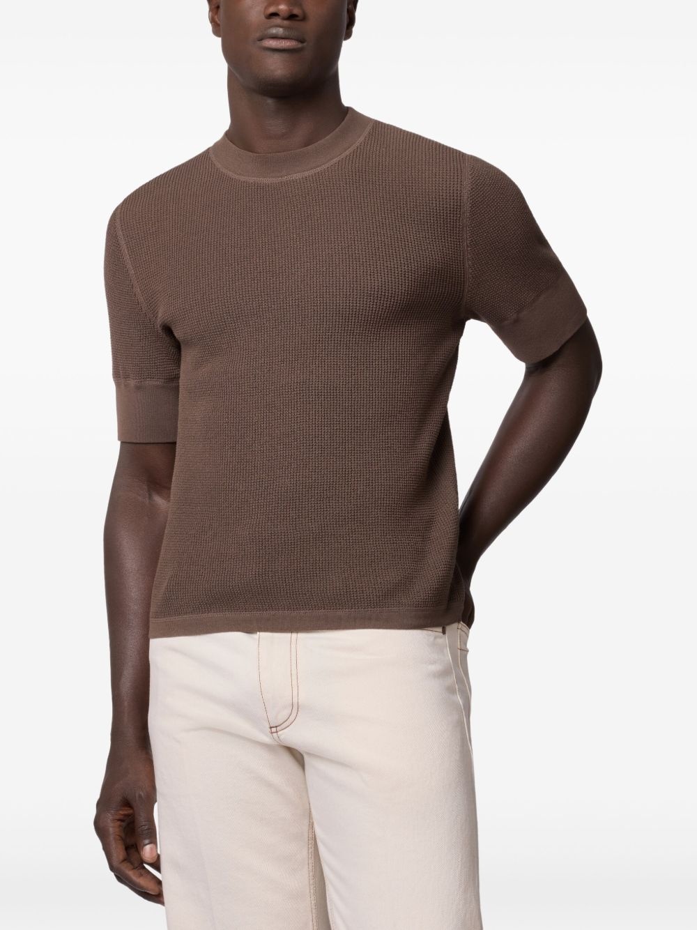 waffle-knit cotton t-shirt - 3