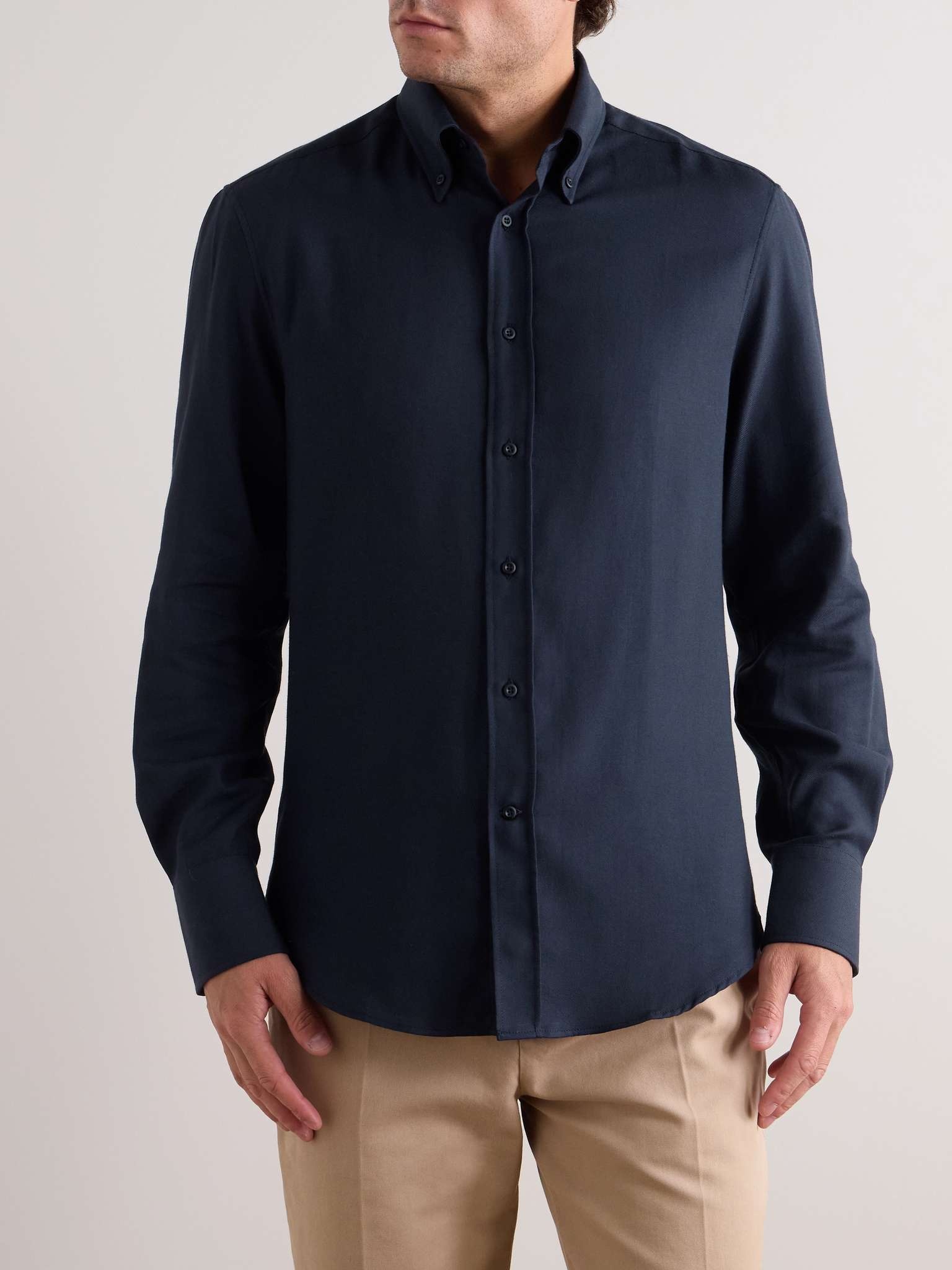 Slim-Fit Button-Down Collar Cotton and Cashmere-Blend Shirt - 3