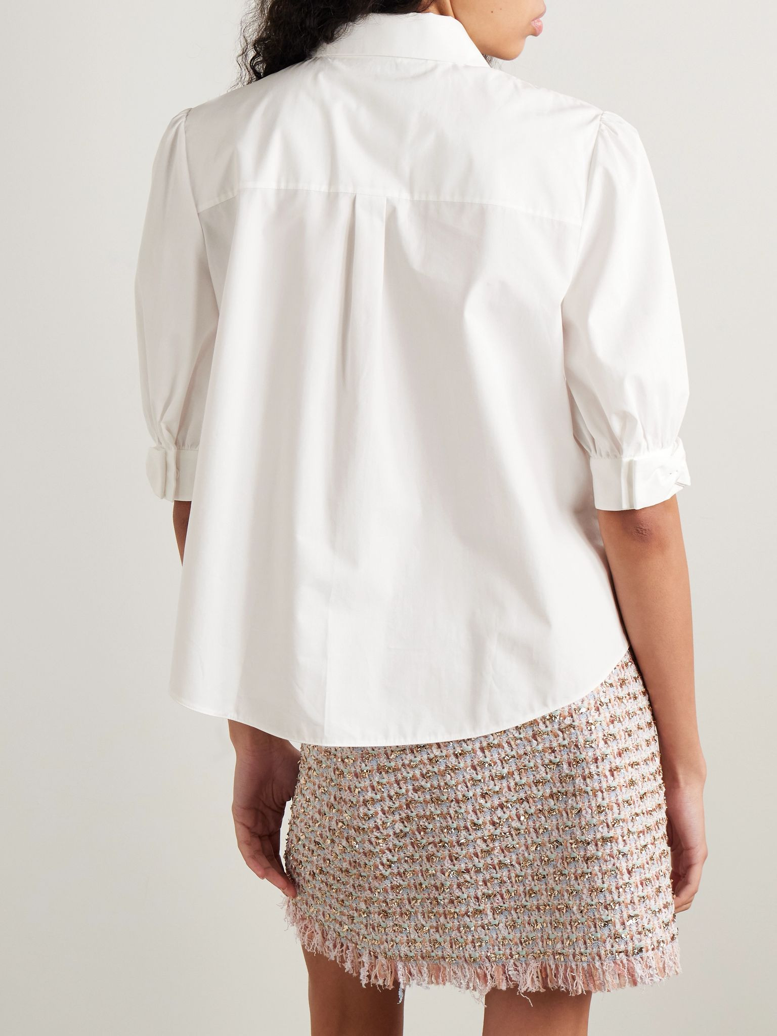 Bow-detailed cotton-poplin shirt White - 4