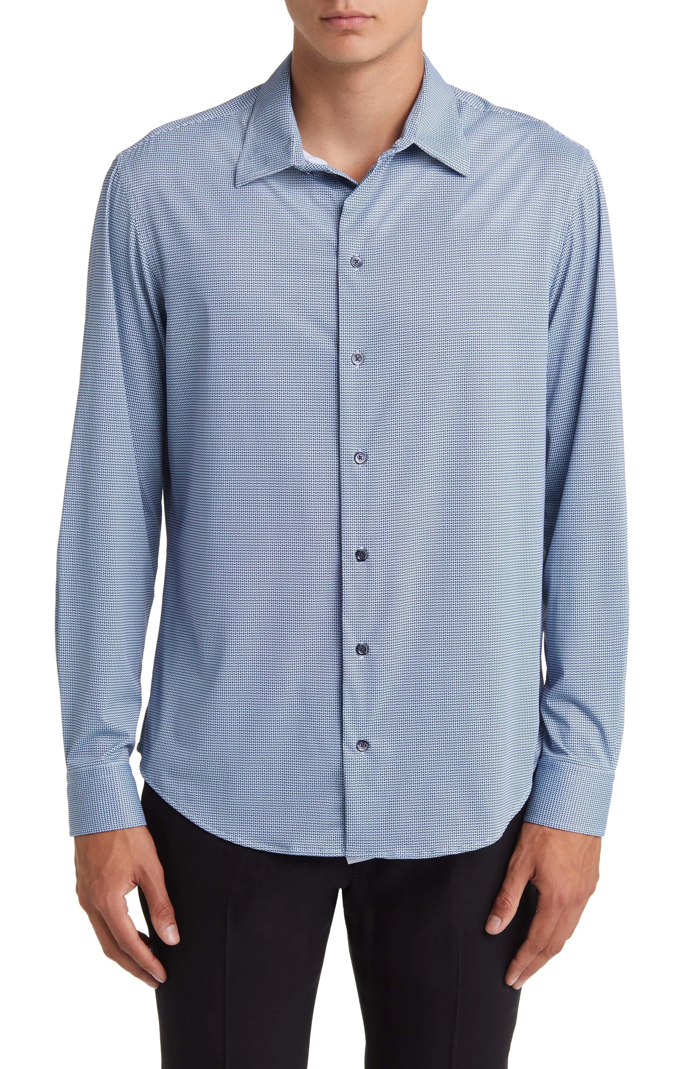 Micropattern Stretch Button-Up Shirt in Solid Light/Pastel B - 1