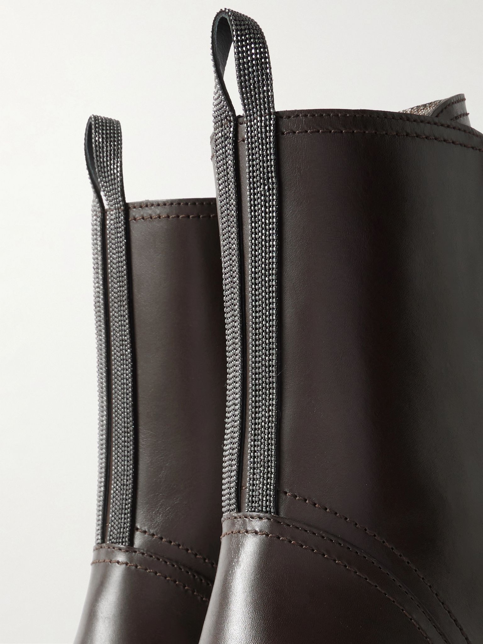 Bead-embellished leather ankle boots Dark brown - 4