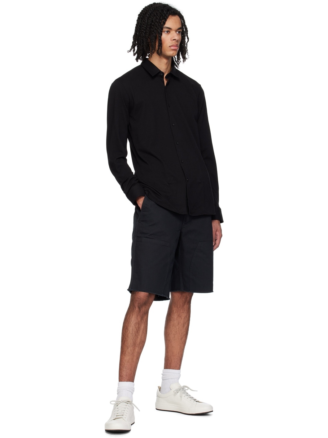 Black Raw Edge Shorts - 4