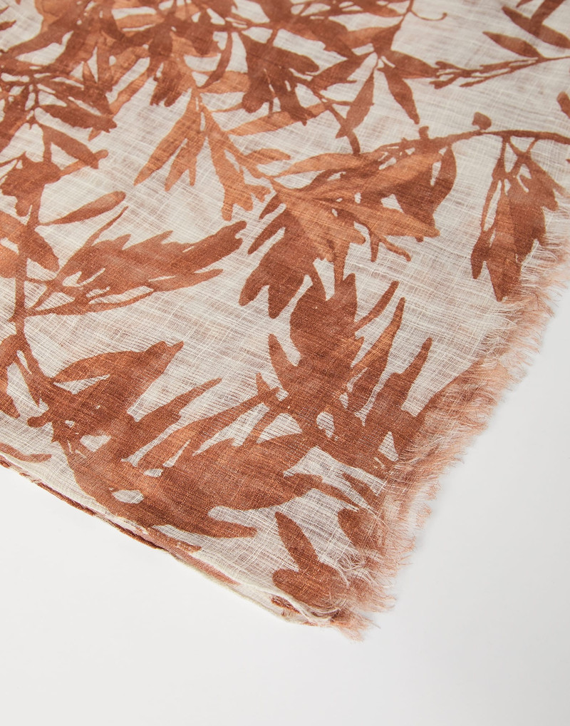 Brunello Cucinelli Sparkling herbarium print linen scarf outlook
