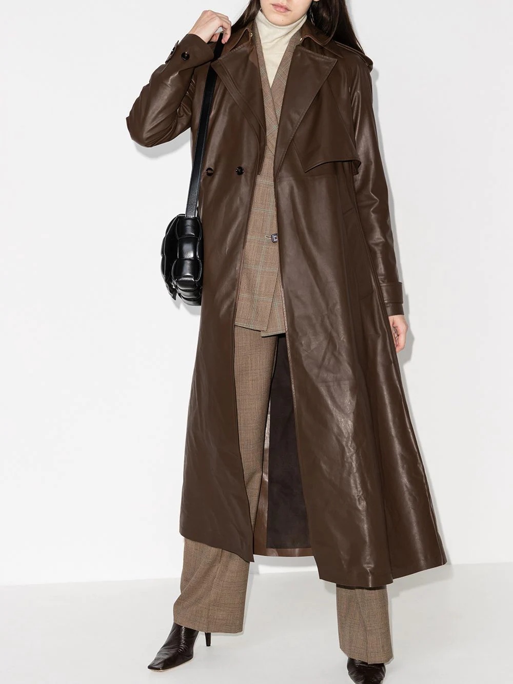 belted-waist leather trench coat - 2