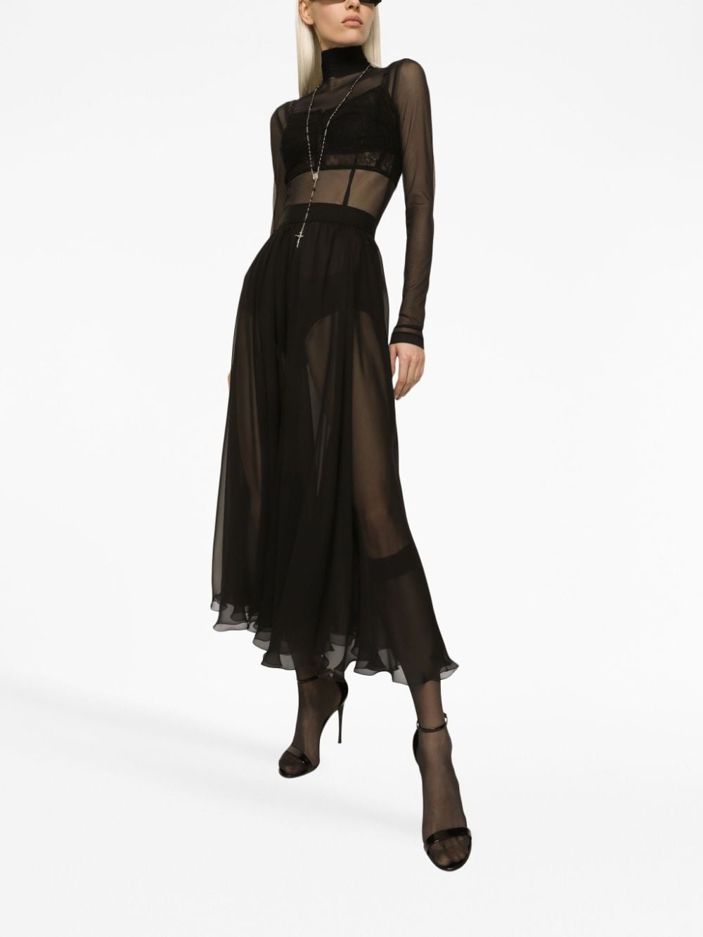 high-waisted pleated midi skirt - 3