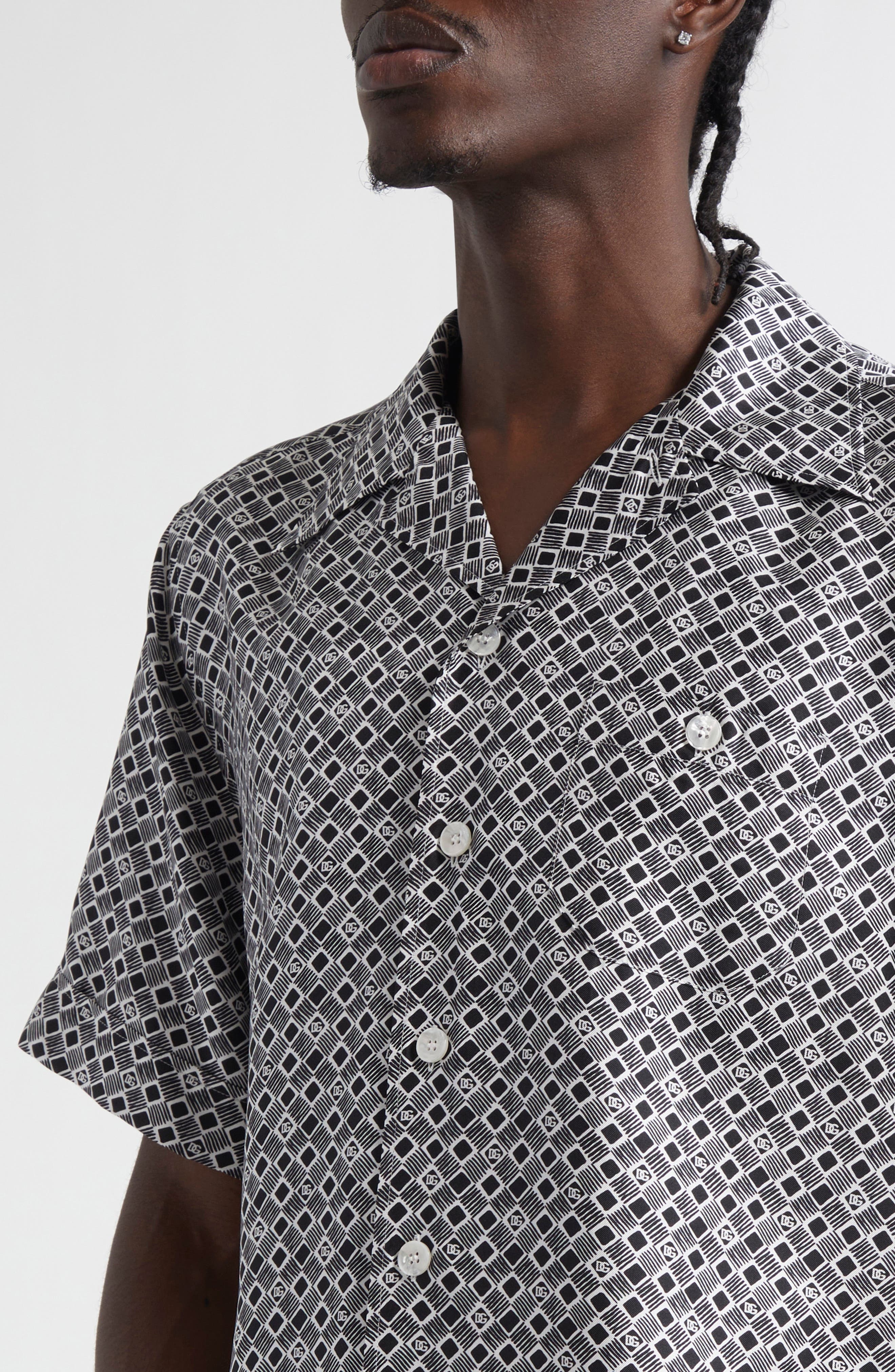Dolce&Gabbana Logo Jacquard Silk Camp Shirt in Cravatteria Nero at Nordstrom - 5